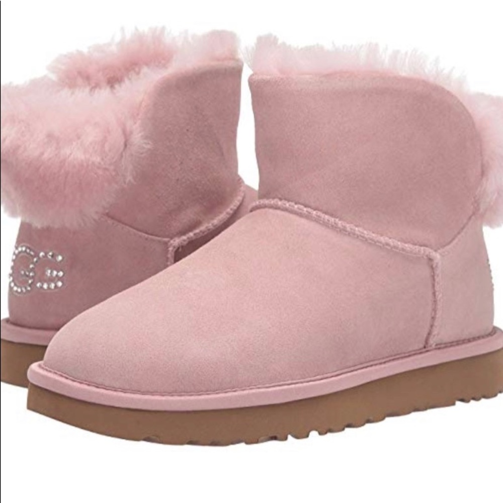 Ugg Mini Pink Boots with Rhinestones and Fur